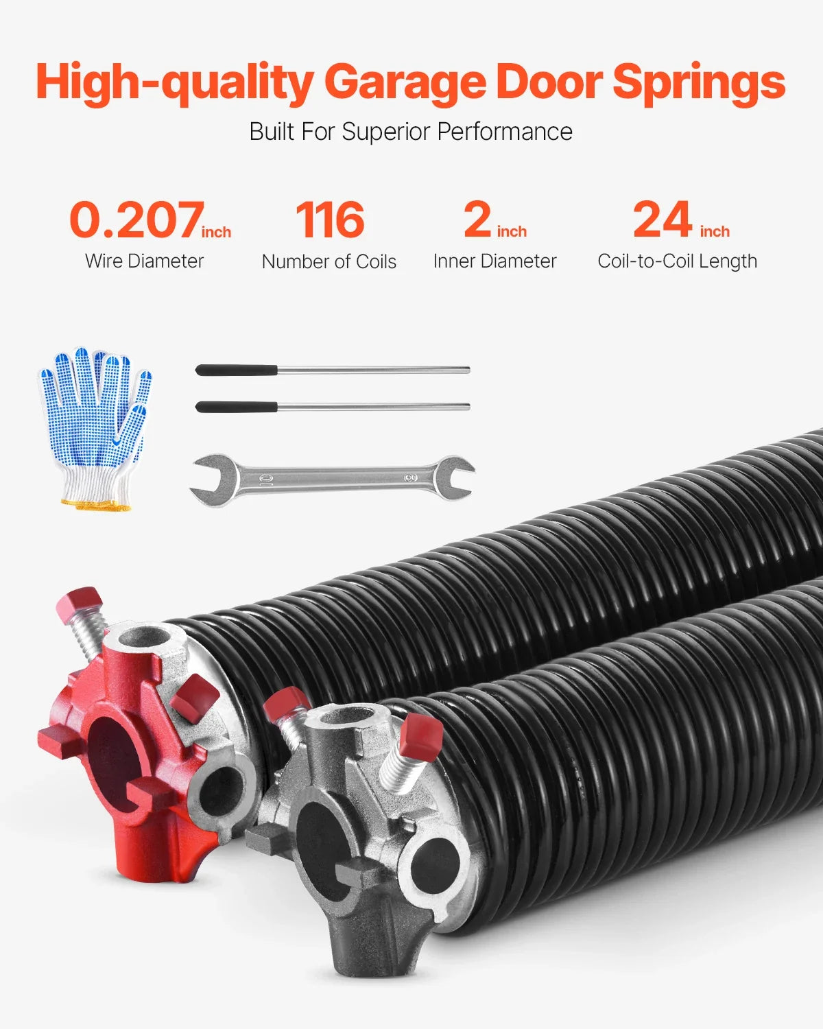 Garage Door Torsion Springs Pair Cycles Electrophoresis Black Coated for Replacement Garage Door Springs