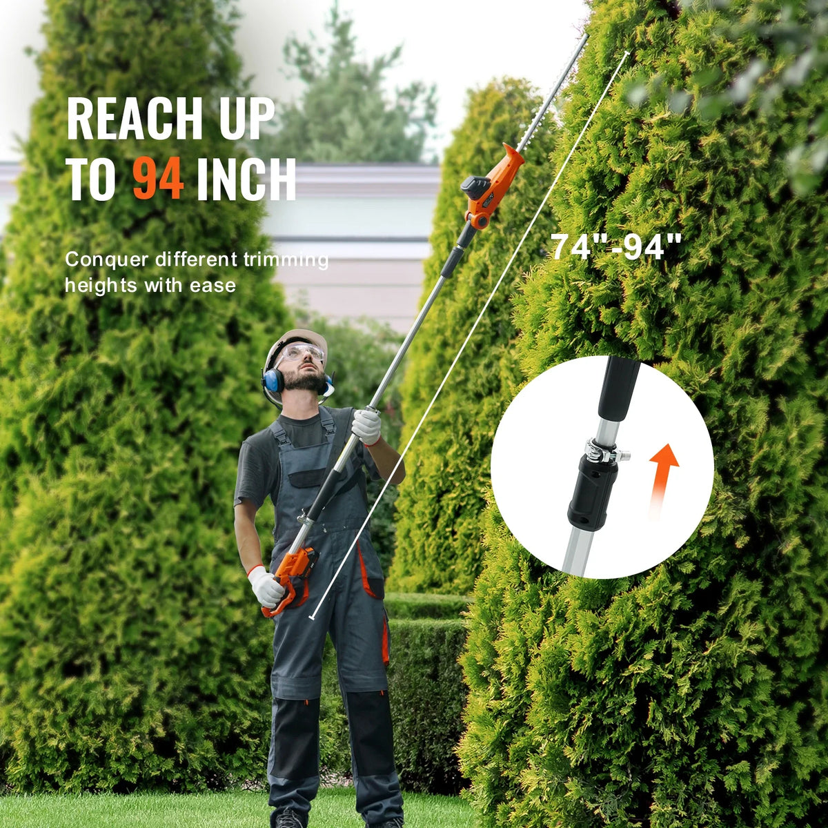 Cordless Hedge Trimmer 18in Hedge Trimmer Kit  W/Double-edged Steel Blade Pole 74"-94" Telescoping Pole for High Branches