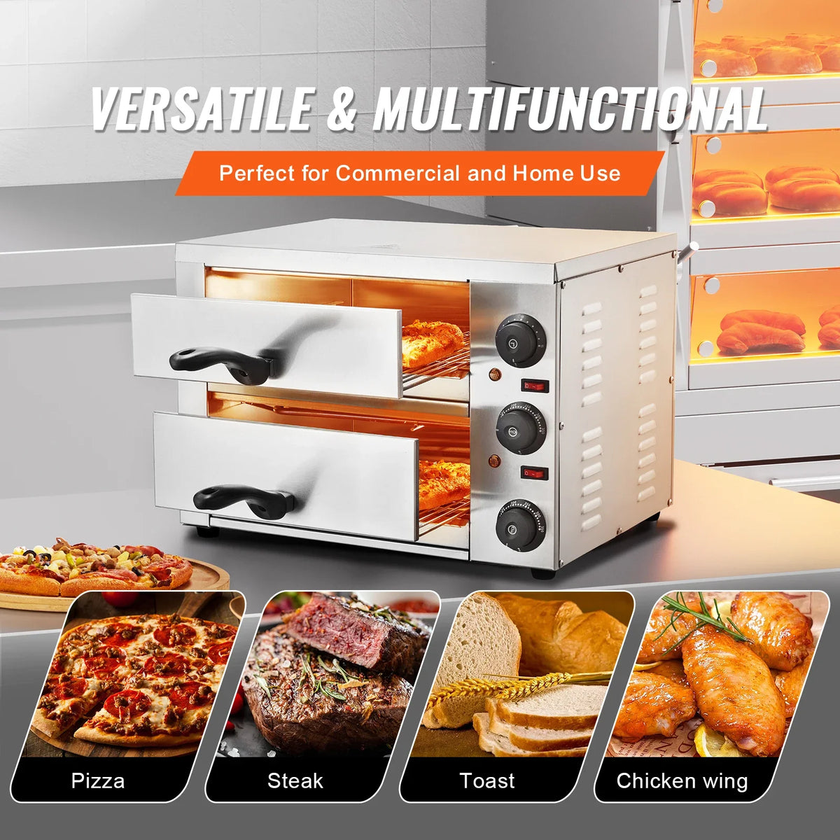 Electric Pizza Oven, 12-inch, 1700W, with Temp Control & 0-120 Min Timer, Even Baking Technology & Easy Clean Crumb Tray