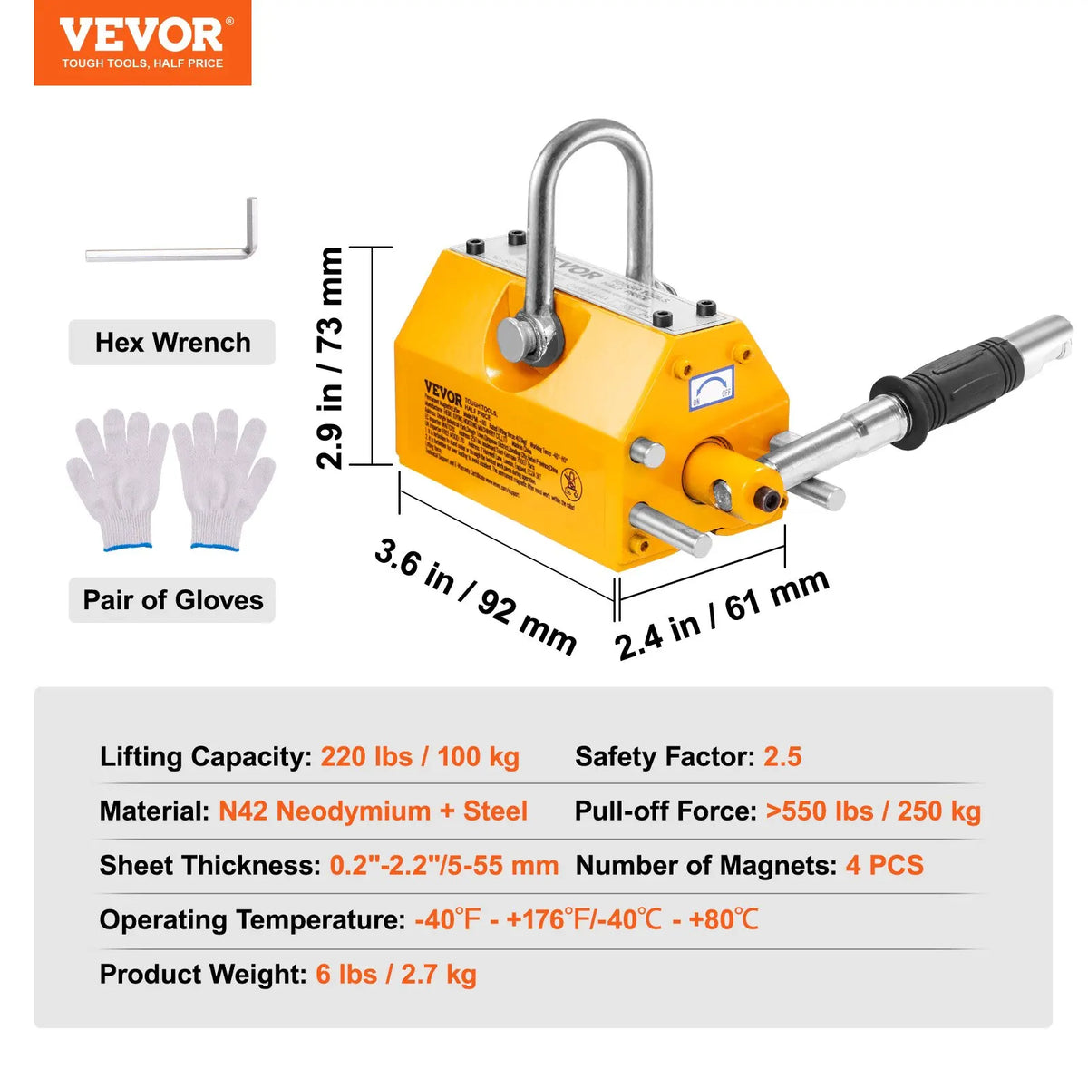 Magnetic Lifter 100-2000kg Lifting Magnet with Release Permanent Lift Magnets Heavy Duty Magnet for Hoist Shop Crane Block