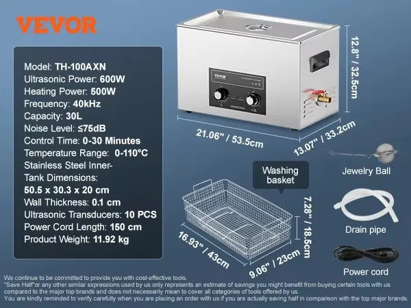 Ultrasonic Cleaner with Heater Timer 2/3/6/10/15/30L for Lab Tools Metal Parts Carburetor Brass Auto Parts Engine Parts