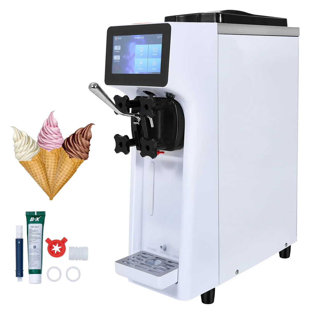 Commercial Ice Cream Machine,10.6Qt/H Yield, Single Flavor Countertop Soft Serve Ice Cream Maker, 4L Hopper 1.6L Cylinder