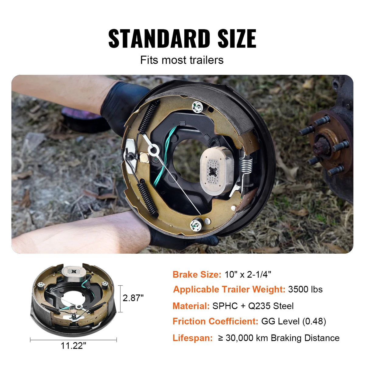 1 Pair 3500/7000 lbs Electric Trailer Brake Assembly Self-Adjusting Axle Backing Plates for Brake System Part Replacement