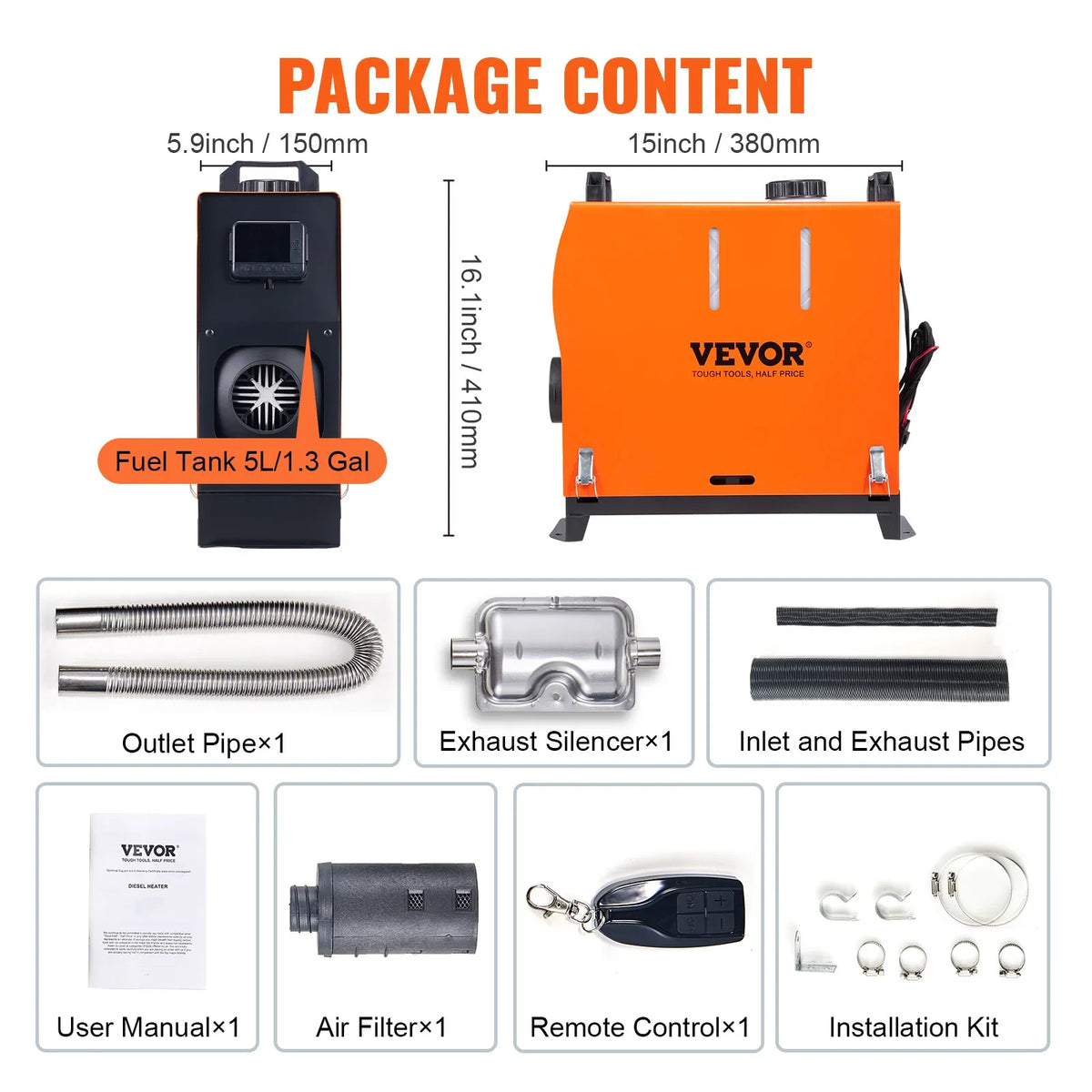 8KW Diesel Air Heater w/ LCD Panel and Remote Control, Portable Parking Heater Fast Heating Low Noise,for Truck RV Trailer