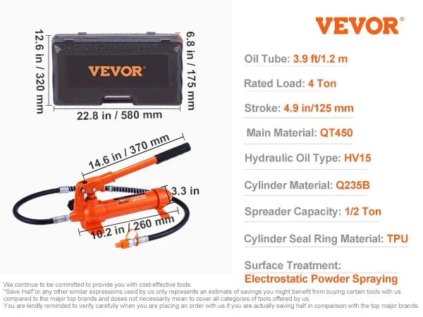 4/10/12/20 Ton Power Hydraulic Cylinder Jack Autobody Frame Repair Tool Kit Automotive Truck Lifting Jack Heavy Equipment