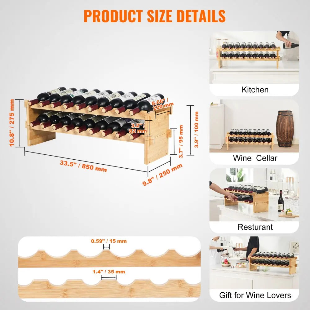 18/36/42/48/72Bottle Stackable Modular Wine Rack Free Standing Wine Storage Rack Bamboo Wine Holder Display Shelves Cellar