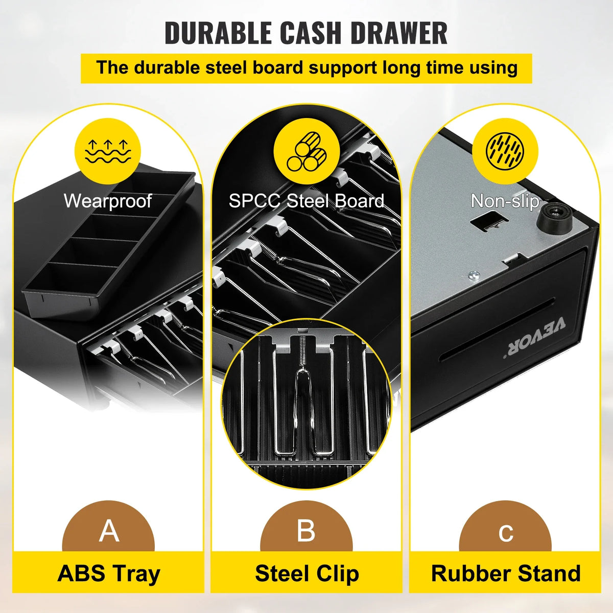 Cash Register Drawer 13" 2 Unlocking Ways Fully Removable Design with 4 Bill 5 Coin Cash Tray 2 Keys Included Compact Size