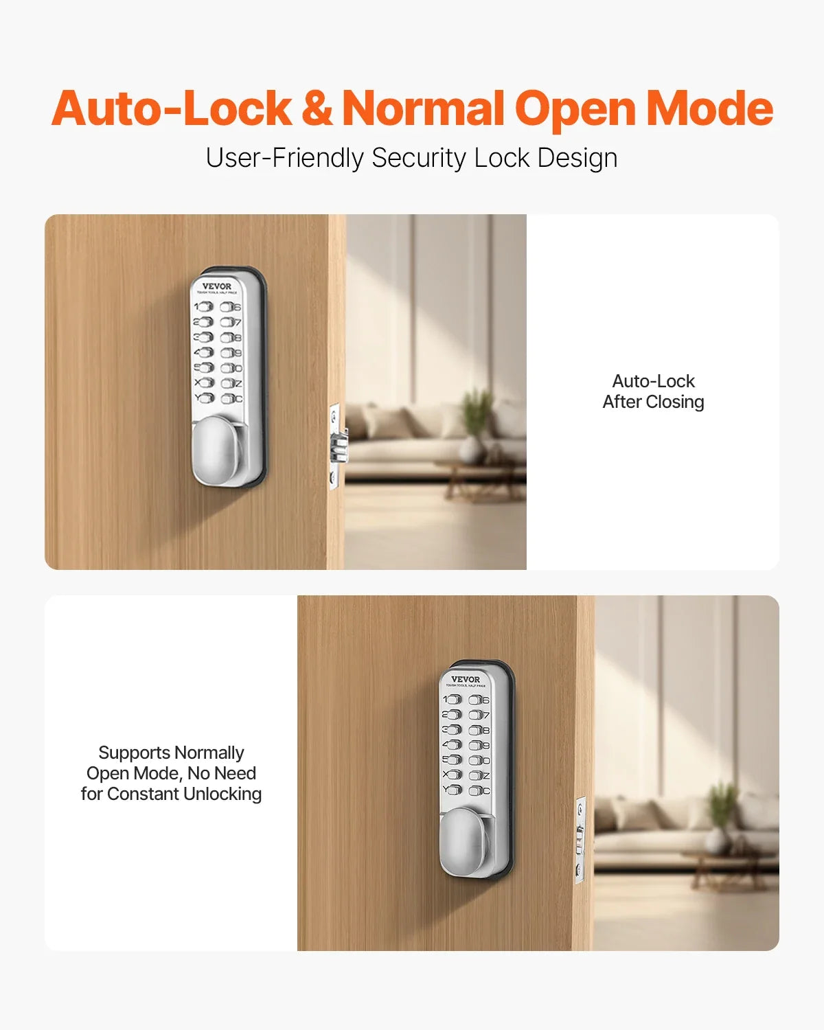 Mechanical Keyless Entry Door Lock 14 Key Mechanical Door Lock Mechanical Keypad Door Knob Single-Side Keyless Gate Lock