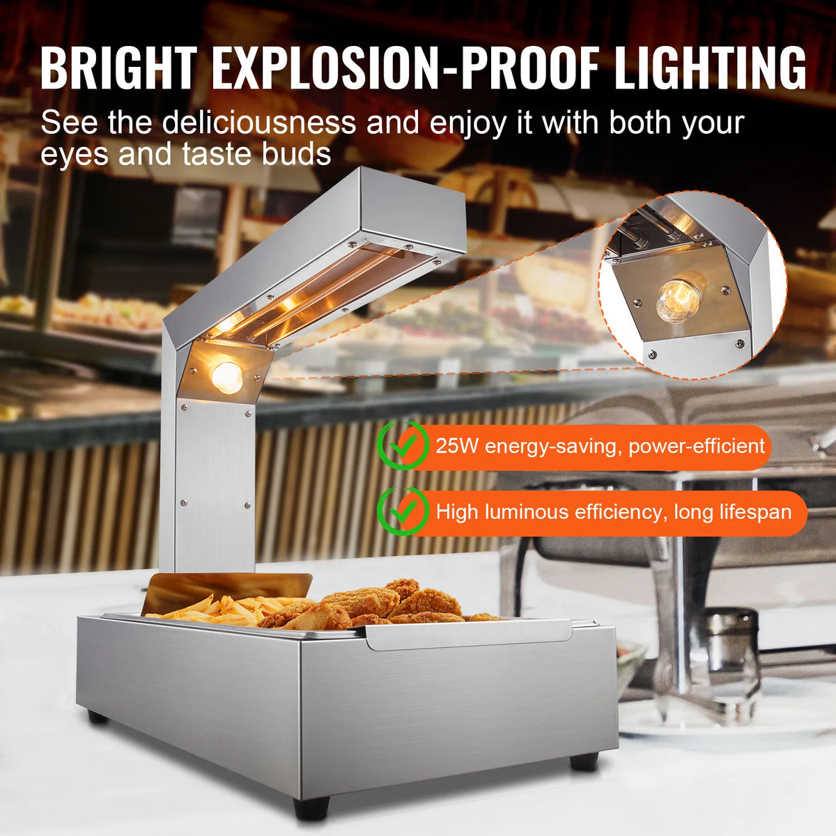 French Fry Food Warmer, 750W Commercial Food Heating Lamp, Electric Stainless Steel Warming Light Dump Station, for Buffet