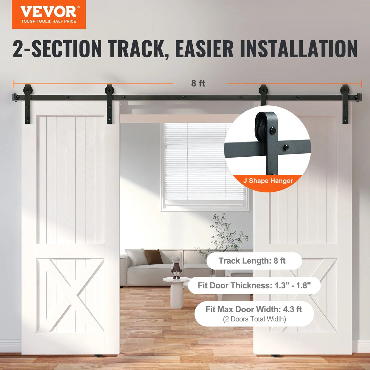 8/10FT Sliding Barn Door Hardware Kit 330LBS Heavy Duty Barn Door Track Kit for  Single Doors with Smooth & Silent Pulley