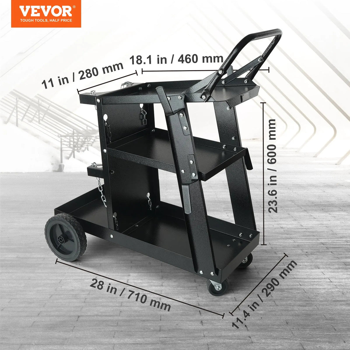 Welding Cart 3-Tier Welder Cart with Swivel Wheels Safety Chains Rolling Tank Storage for Plasma Cutter Welding Machine