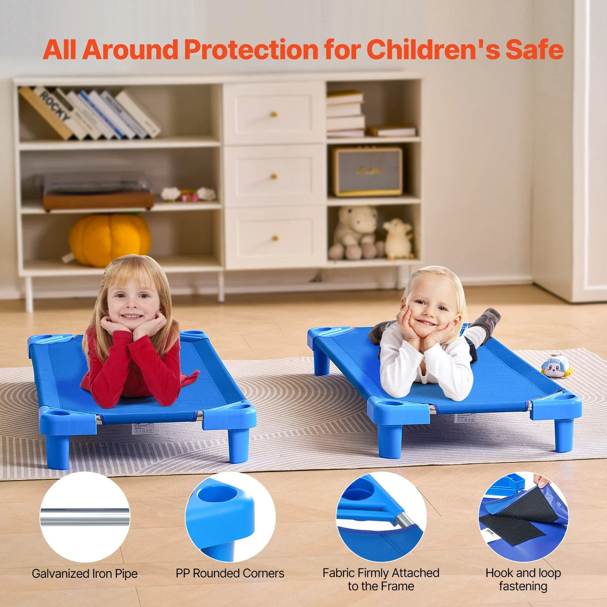 Stackable Kiddie Cot Pack of 4/6 Portable Toddler Nap Cots for Kids Preschool Classroom Daycare Beds for Sleeping Resting
