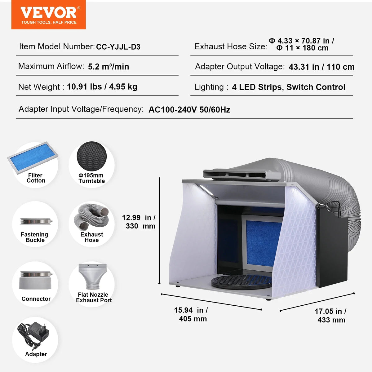 Airbrush Spray Booth Portable Hobby Airbrush Paint Spray Booth Kit with 4 LED Light Powerful Dual Exhaust Fans