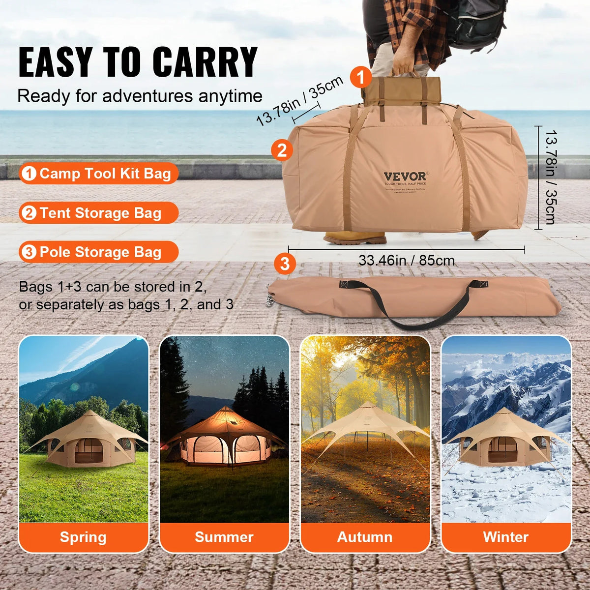 Canvas Tent 5 m/16.4 ft Bell Tent for Camping w/Stove Jack Breathable Yurt Tent for 8 People Camping Outdoor Hunting Party