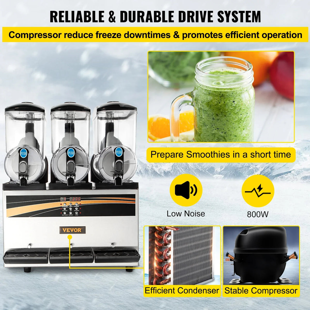 Commercial Slushy Ice Machine, 3x15L 800W Slushy Ice Cream Maker,63x45x80 cm Slushy Maker Machine,2 Modes Intelligent LED