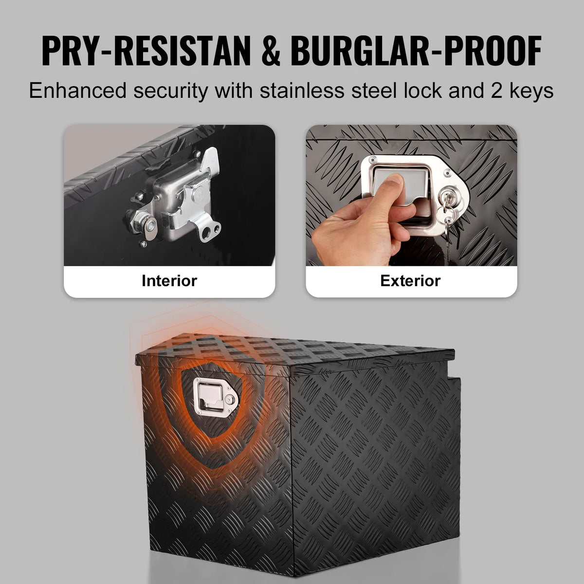 Trailer Tongue Box, Aluminum Alloy Diamond Plate Tongue Box Tool Chest, Heavy Duty Trailer Box Storage with Lock and Keys