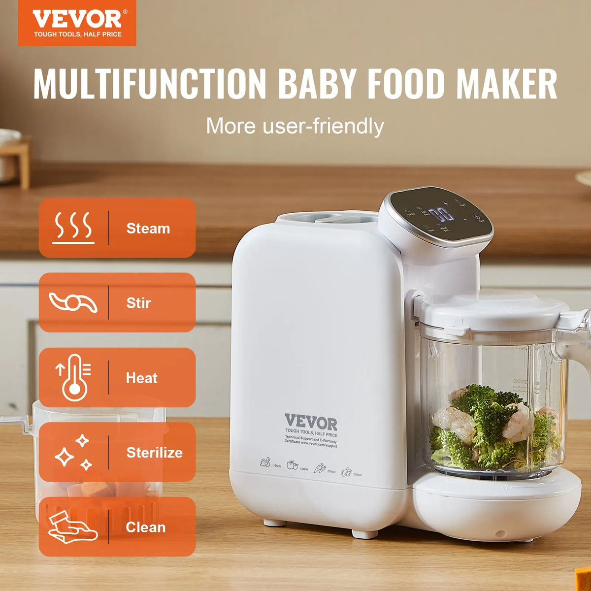 Baby Food Maker,430W Baby Food Processor with 750 ml Tritan Bowl,5 in 1 Baby Food Puree Blender Steamer Grinder for Food