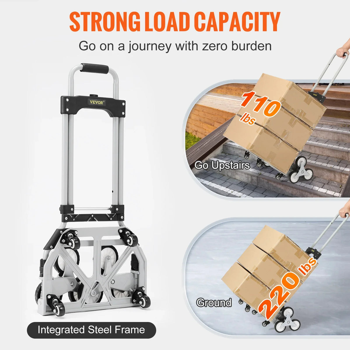 220lbs Stair Climbing Cart Foldable Hand Truck with 32.3-45.7in Adjustable Handle Height 4 Wheels for Warehouse Shopping