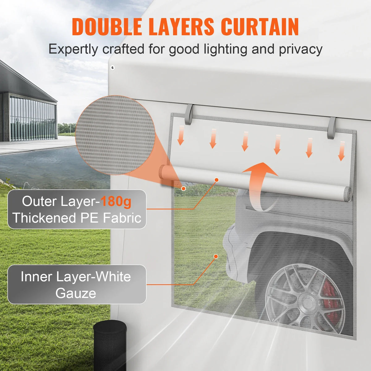 Outdoor Car Carport Heavy Duty Yard Car Canopy Garage Shelter with Removable Sidewalls UV Resistant Waterproof Car Tarp