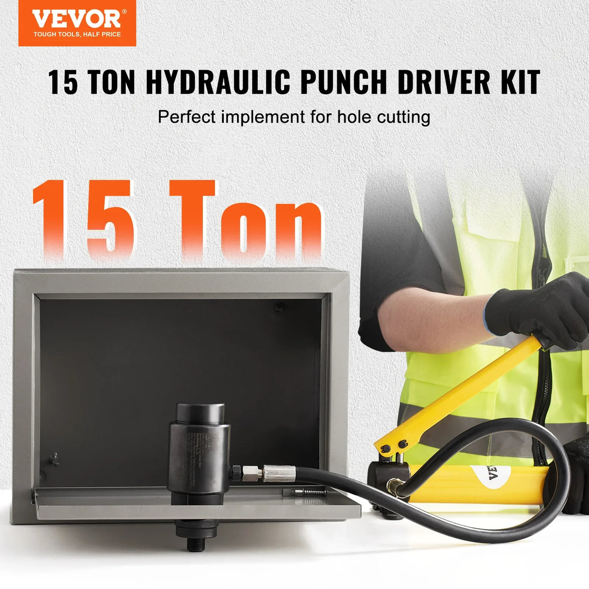 Hydraulic Knockout Punch Kit 10/15 Ton Conduit Hole Cutter Set KO Tool Kits with Puncher 10 Piece For Aluminum Brass Steel
