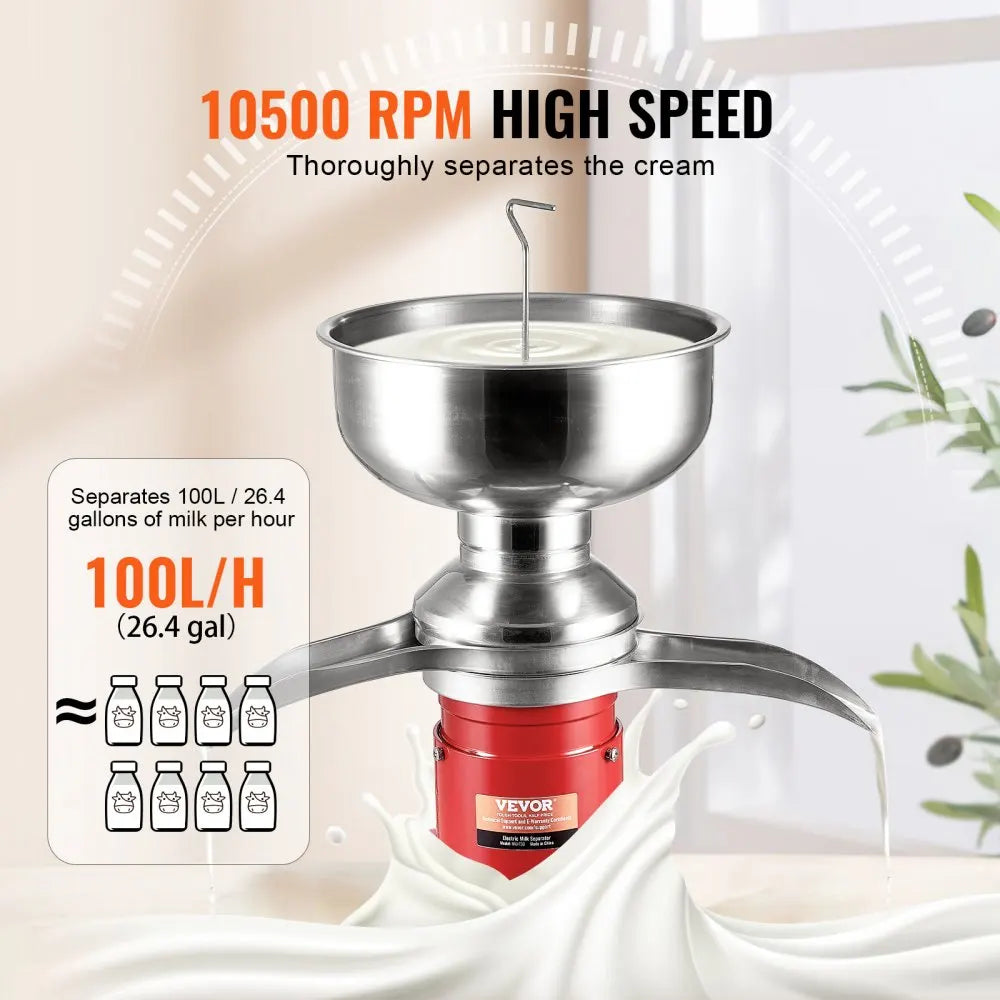 100L/H Electric Milk Cream Separator, Commercial/Household Stainless Steel Centrifugal Skimmer for Butter Making & Skimmin