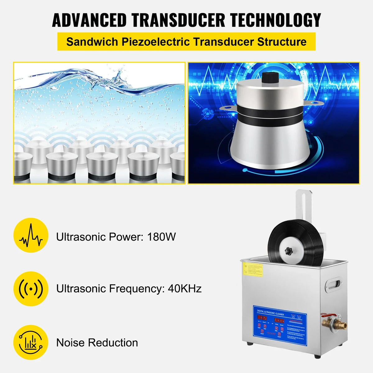 Ultrasonic Cleaner 6L Ultrasonic Vinyl Cleaner 7-12 Inch 8 Records 180W Ultrasonic Records Cleaner w/Drying Rack for Home