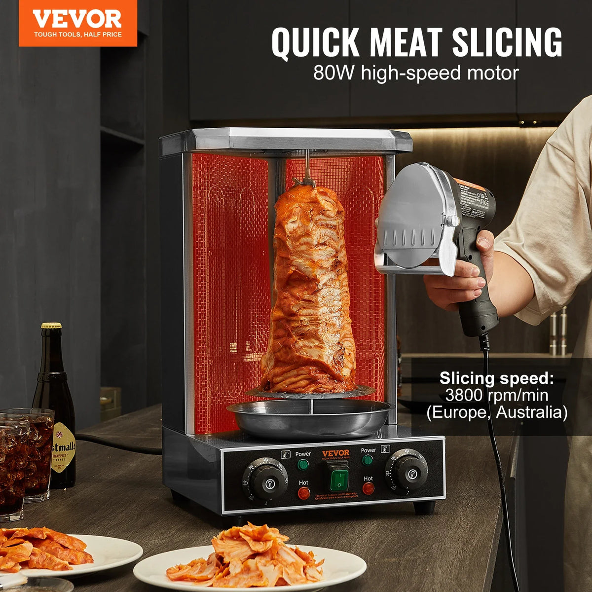 Electric Shawarma Knife Professional Turkish Kebab Knife Commercial Stainless Steel Gyro Cutter Doner Kebab Meat Slicer
