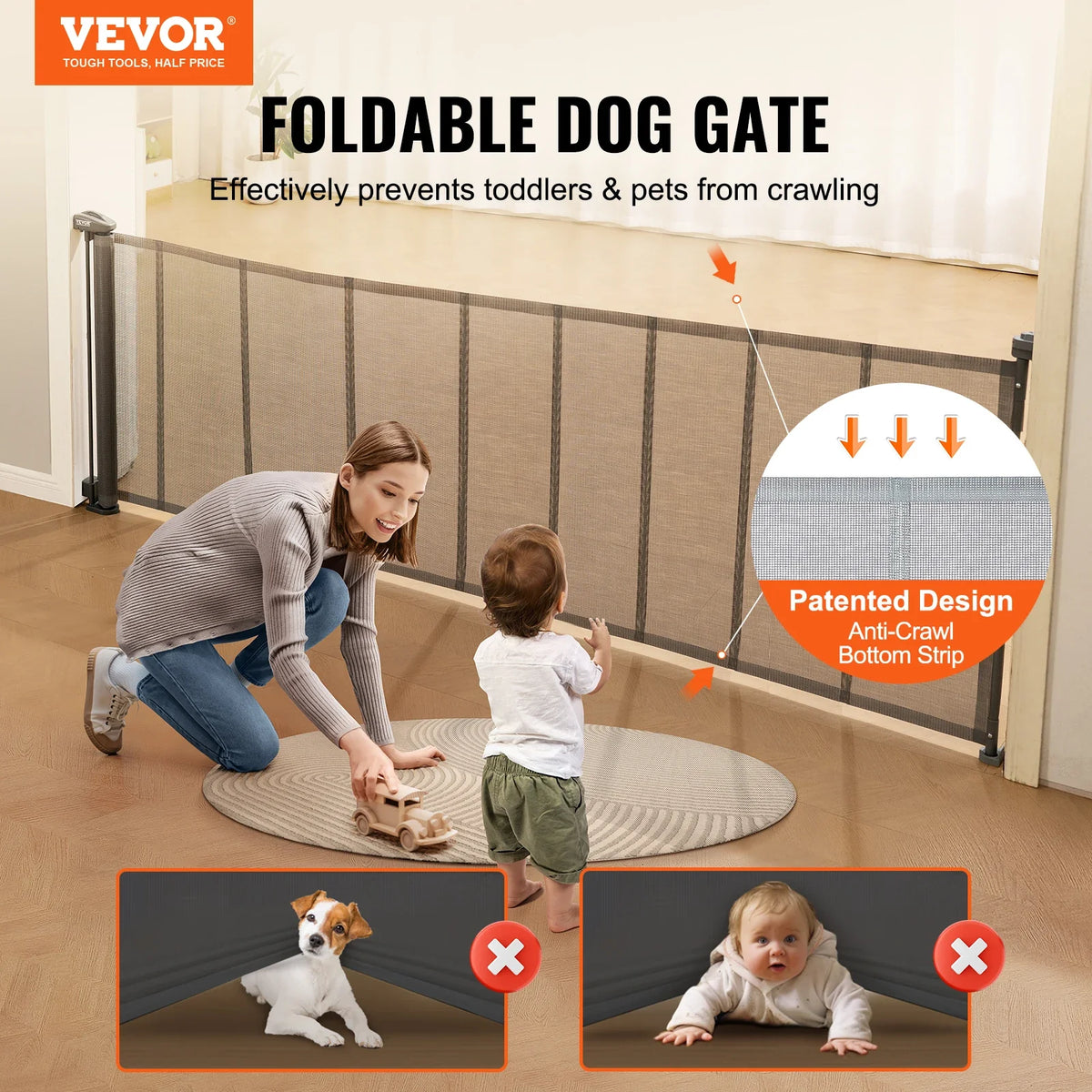 116"/60"/76.8" Retractable Baby Gate 34.2" Tall Mesh Baby Gate Wide Retractable Gate for Kids Pets Retractable Dog Gates