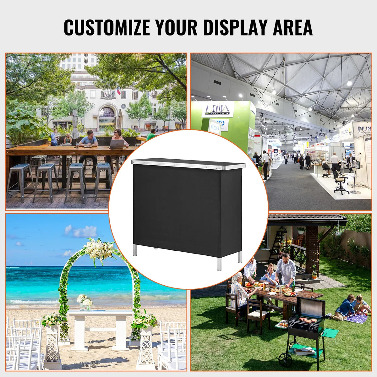 Folding Portable Bar Table Tradeshow Podium Table for Party Picnic Exhibition Includes Carrying Case Storage Shelf & Skirt