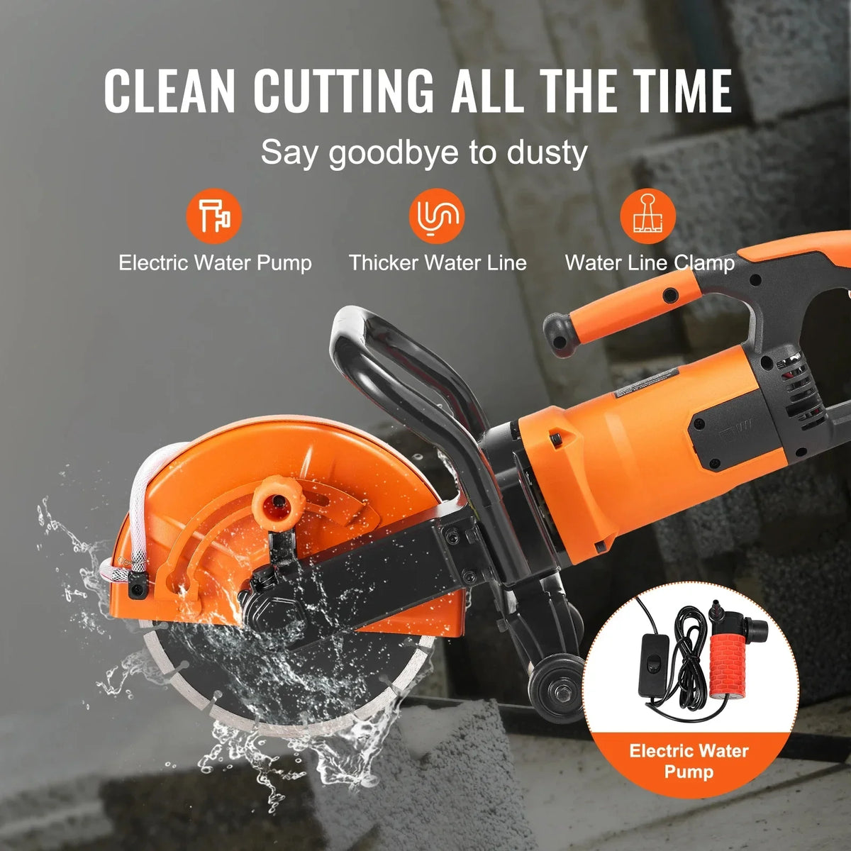 Electric Concrete Saw 9 in 1800W 15A Motor Circular Saw Cutter with 3.5 in Cutting Depth Wet/Dry Disk Saw Cutter for Stone