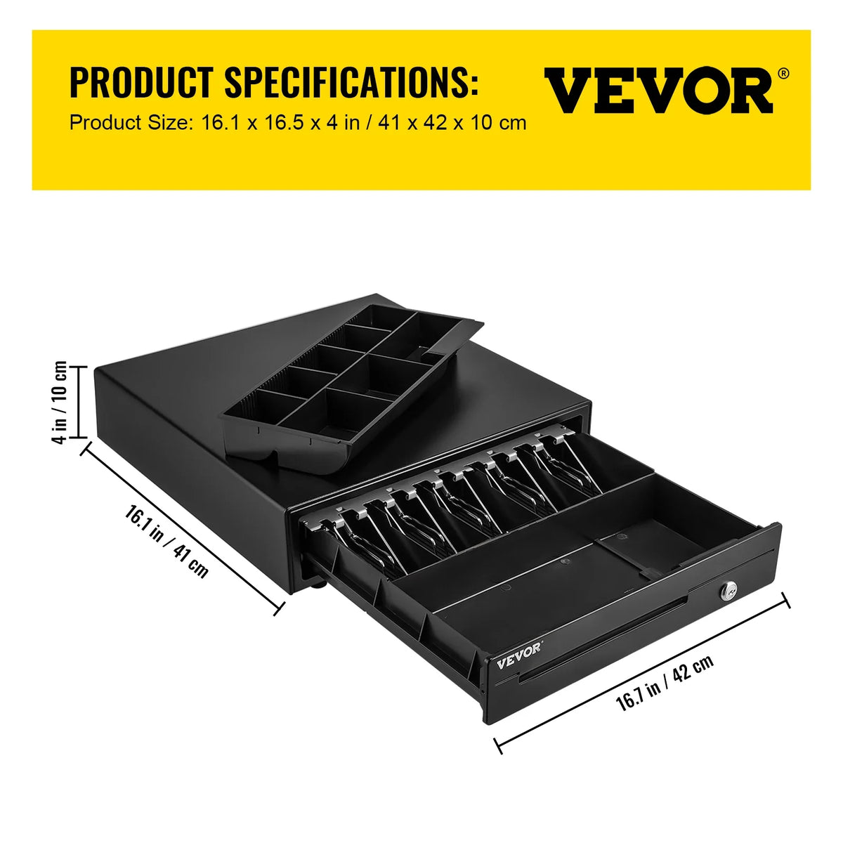 Cash Register Drawer 16" 12 V for POS System Tray Removable Coin Compartment & 2 Keys Included RJ11/RJ12 Cable Drawer