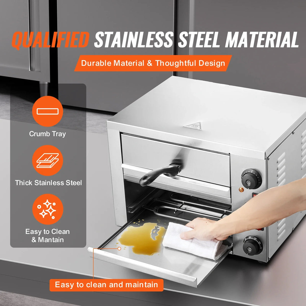 Electric Pizza Oven, 12-inch, 1700W, with Temp Control & 0-120 Min Timer, Even Baking Technology & Easy Clean Crumb Tray