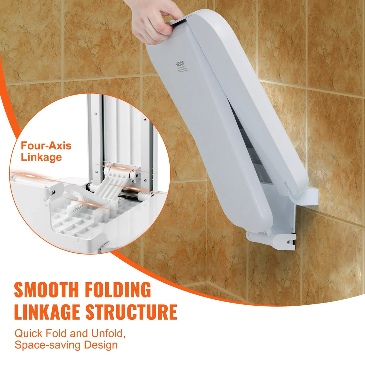 Folding ABS Shower Seat 15.7'' x 16.7'' Unfolded, Wall Mounted Fold Up Shower Bench 440 lbs for Seniors Pregnant Women