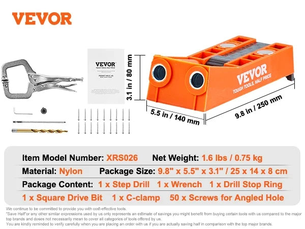 30 Pcs Pocket Hole Jig Kit Adjustable & Easy to Use Pocket Hole Jig System with Step Drills Wrenches Drill Stop Rings