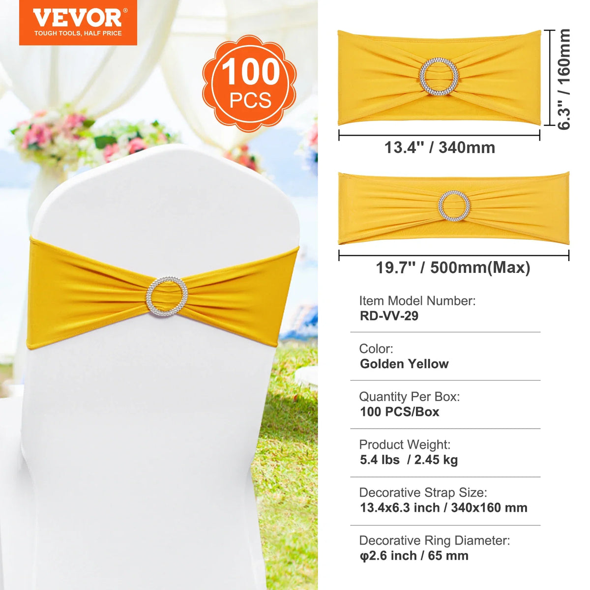 100pcs Stretch Spandex Chair Sashes Bows Stretch Chair Slipcover Sash Elastic Chair Bands for Wedding Holiday Decor