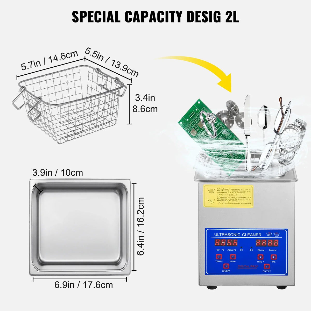 2L Ultrasonic Cleaner Machine Stainless Steel Ultrasonic Cleaning Machine Digital Heater Timer Jewelry Cleaning for Home