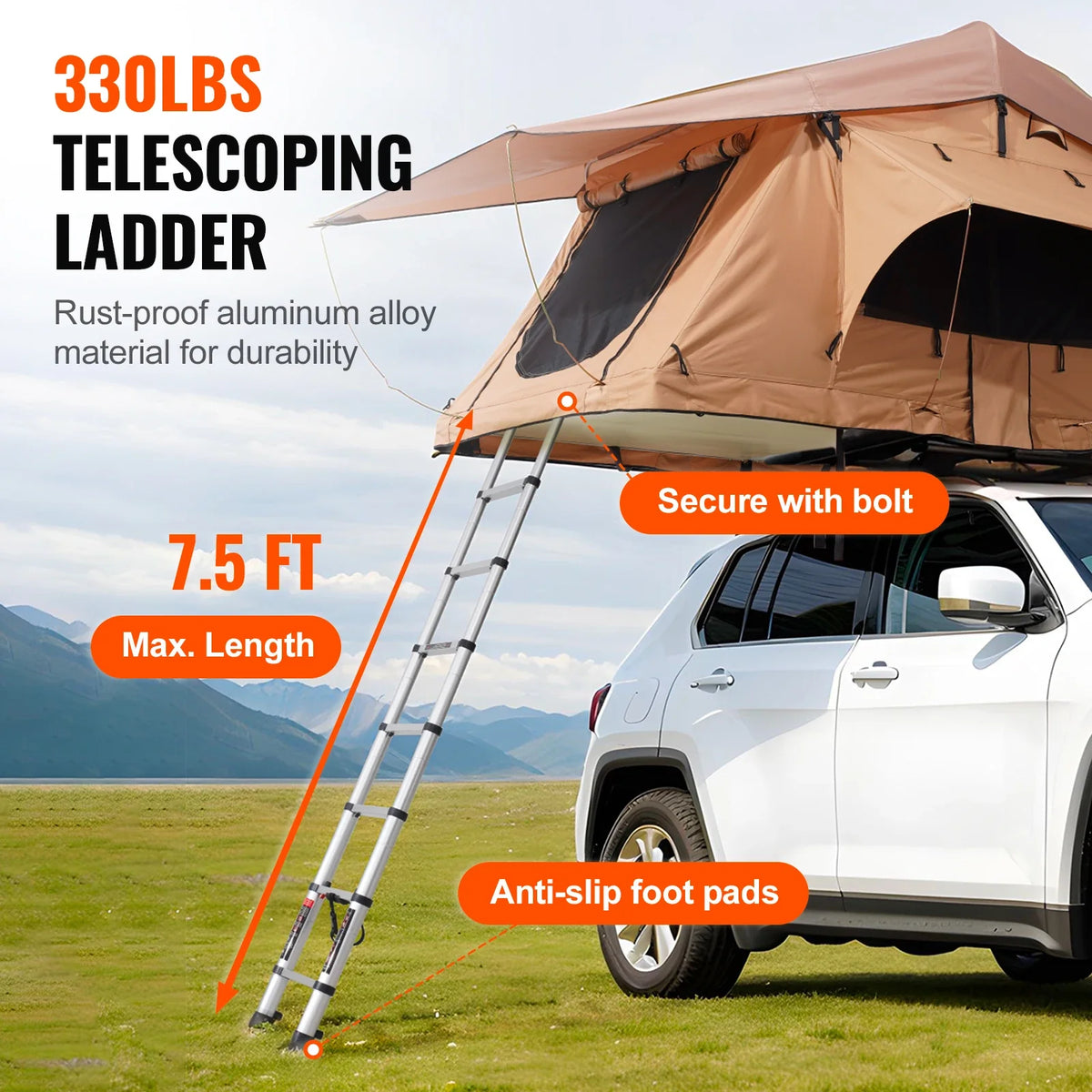 Folding Hard Shell Roof Top Tent with Telescopic Ladder Mattress PVC Cover Bag, Waterproof for Jeep SUV Van Pickup Truck