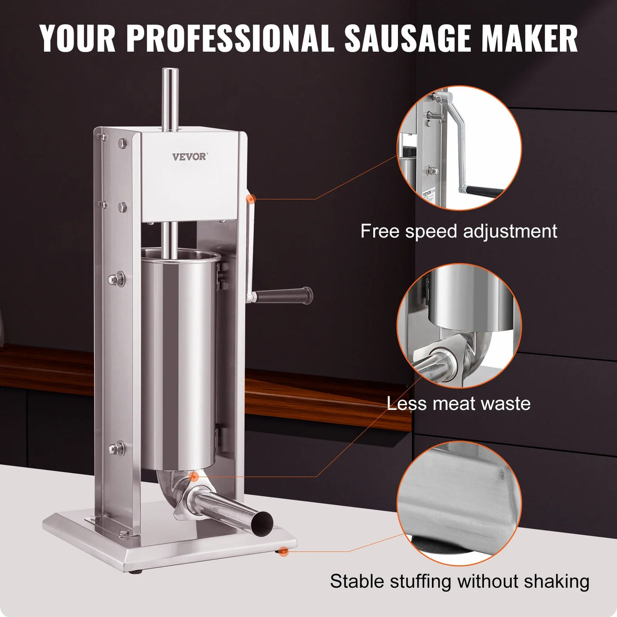 3 5 7 L Manual Sausage Stuffer Stainless Steel Making Sausage Vertical Maker with 4 Filling Funnels for Home Commercia Use