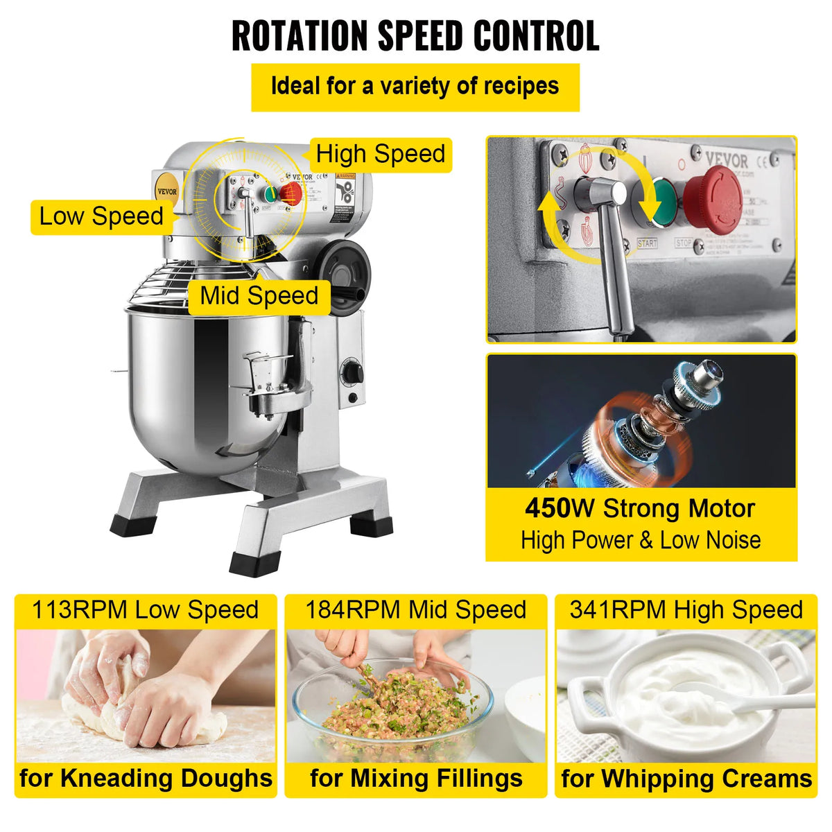 Commercial Food Mixer 10-30 Qt, Timer & Speed Control, Stainless Steel Bowl, Heavy Duty for Bakery/Pizzeria/Restaurant