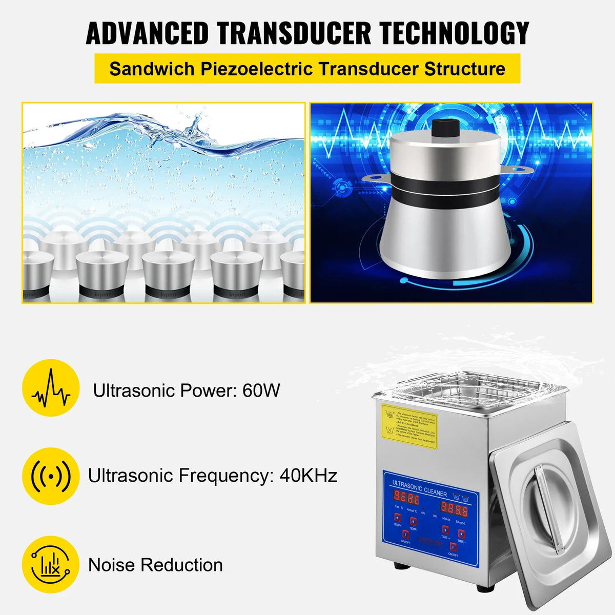 2L Ultrasonic Cleaner Machine Stainless Steel Ultrasonic Cleaning Machine Digital Heater Timer Jewelry Cleaning for Home