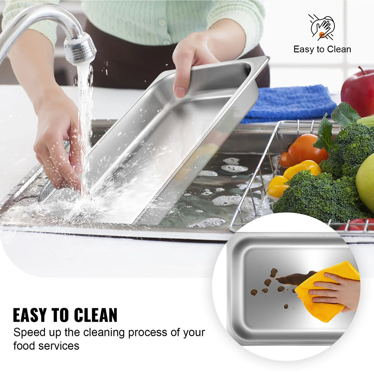 4/6 Pack Steam Table Pans Full Size Deep Food Container Stainless Steel Oven Tray Hotel Pans Anti-Jam Steam Table Food Pan