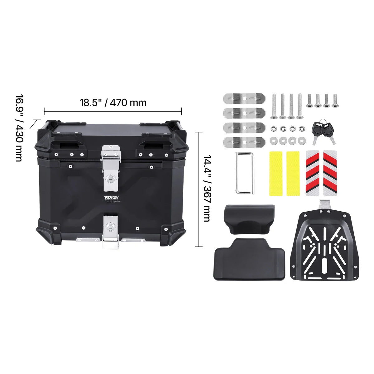 45L/55L/65L Universal Aluminum Alloy Motorbike Tail Box with Leather Lining & Lock  Fit for 99% of Motorcycle Frames