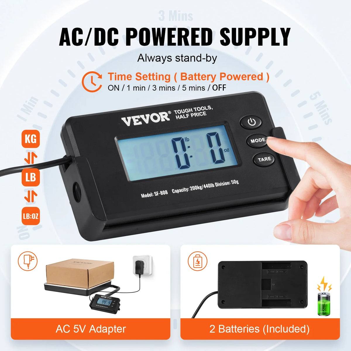 440lbs Digital Shipping Scale with Timer Tare Function HD LCD Screen Portable Package Postal Scale for Home Post Office