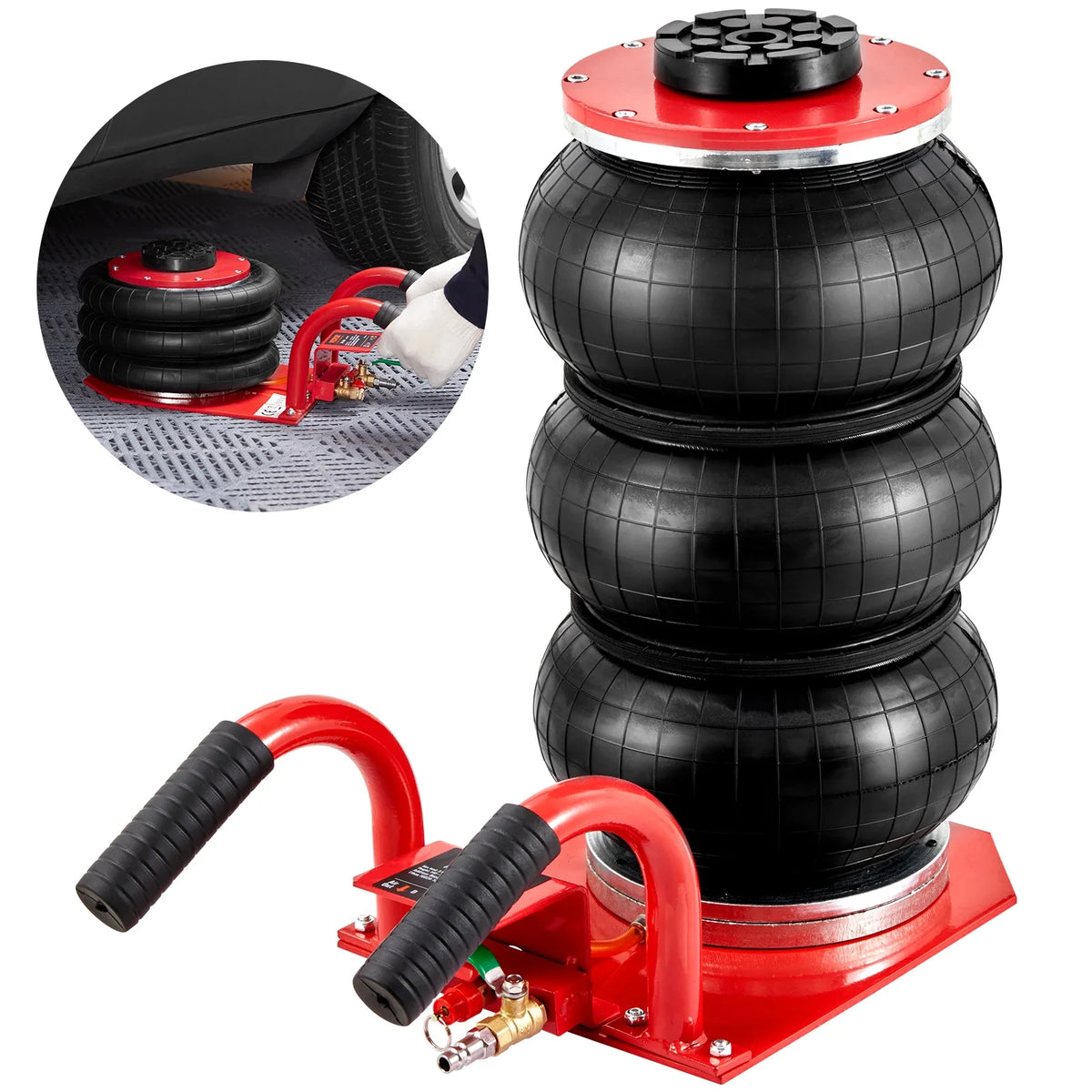3 Ton/6600 lbs Triple Bag Air Jack 3-5 s Fast Lifting Pneumatic Jack, with Side Handles for Car Garage Repair