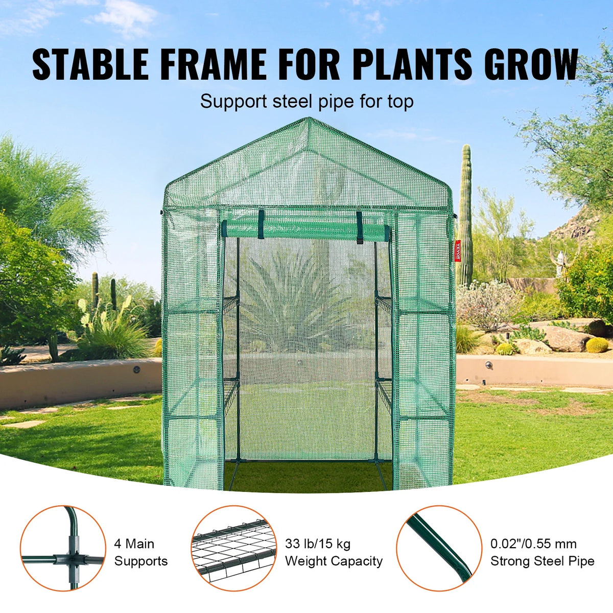 Walk-in Green House Greenhouse with Shelves High Strength PE Cover And Steel Frame Set Up Quickly for Planting and Storage