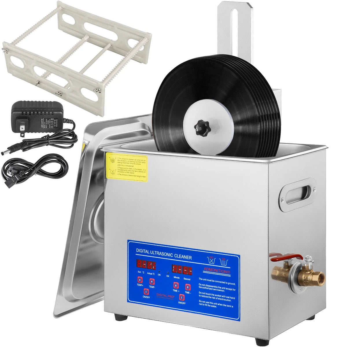 Ultrasonic Cleaner 6L Ultrasonic Vinyl Cleaner 7-12 Inch 8 Records 180W Ultrasonic Records Cleaner w/Drying Rack for Home
