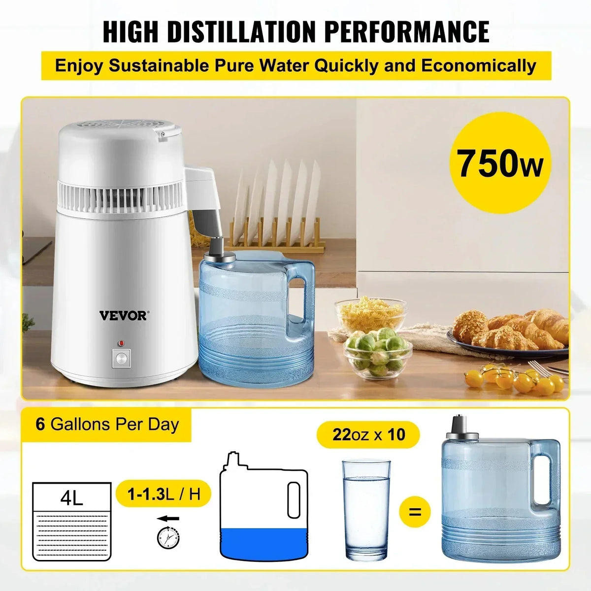 Water Distiller 4L Purifier Filter Dispenser Heating Drinking Bottle Softener 304 Stainless Steel Home Appliance for Offic