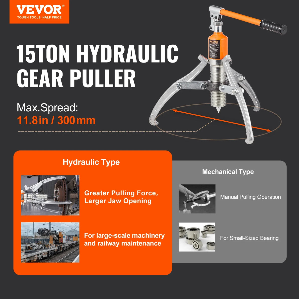 5/15 Ton Hydraulic Gear Puller Wheel Bearing Puller Separator Tools Adjustable 2 or 3 Jaws Puller for Garage Repair Shop G