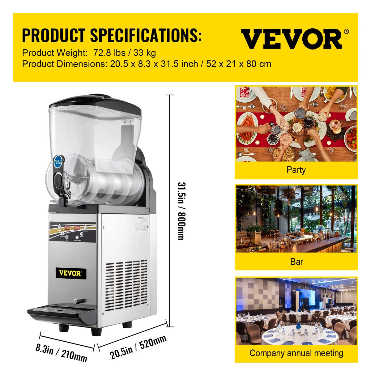 Commercial Slushy Ice Machine, 1X15L Commercial Slushy Machine, Stainless Steel Smoothie Frozen Drink Maker,500W for Cafes