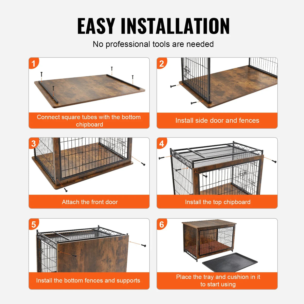 Dog Crate Furniture 38in Wooden Dog Crate W/Multi-Purpose Removable Tray Double Doors Modern Dog Kennel Indoor Up to 70lbs